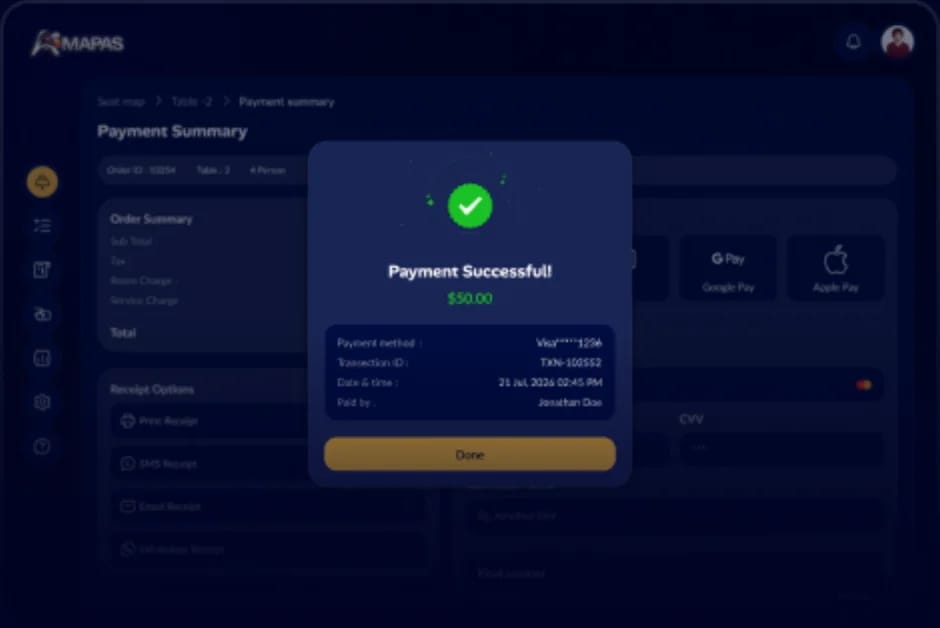 AMAPAS POS payment verification and chargeback protection screen